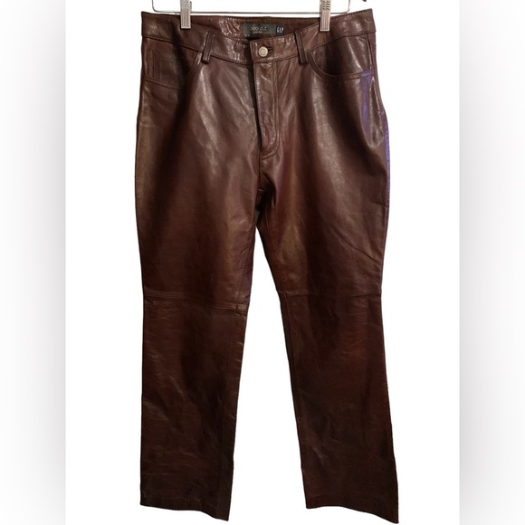Vintage Y2K Rare GAP Bootcut Brown Leather Pants size 12 women's - Main Image